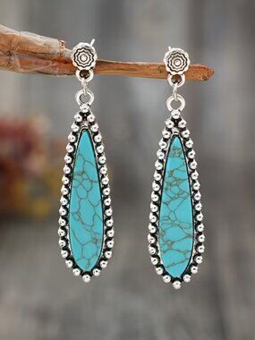 14K White Gold Womens Hanging Turquoise Dangle Drop Earrings 14 K Silver Jewelry
